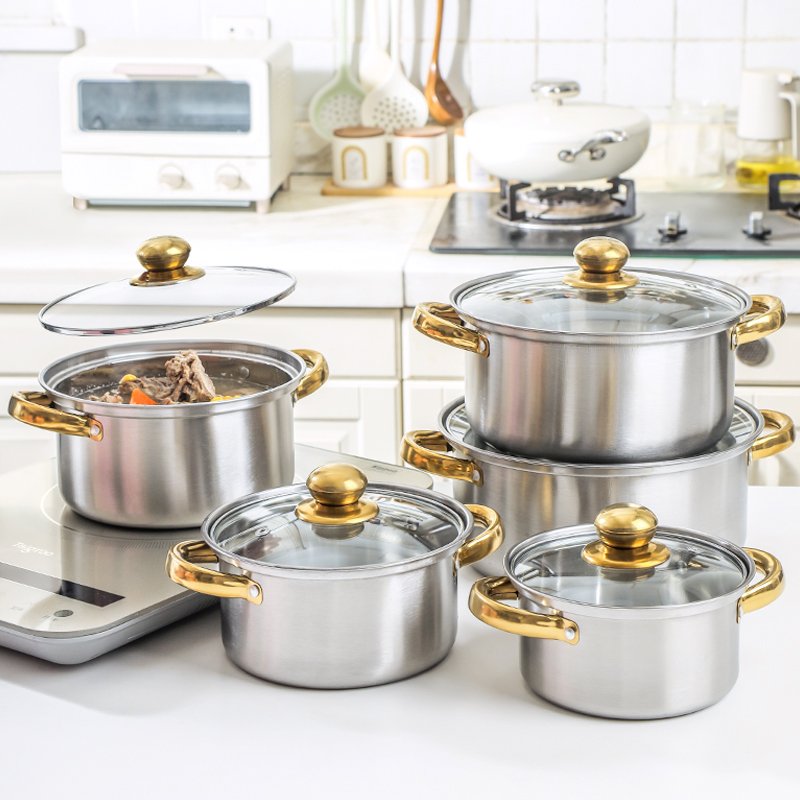 10pcs Pink Cast Iron Stainless Steel Cookware Set Non-Stick Pots Pan Casserole Soup Pot Kitchen Utensils Cooking Pot