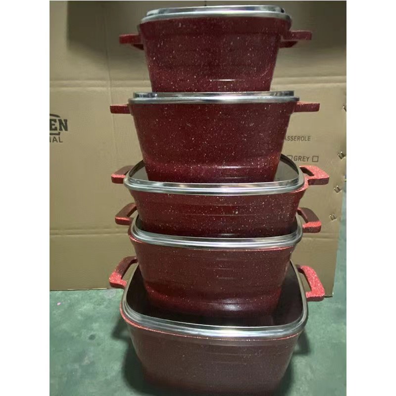 Fast Shipping Royal 10pieces Granite Cookware Sets Square Glass Lid Kitchen Cooking Pot