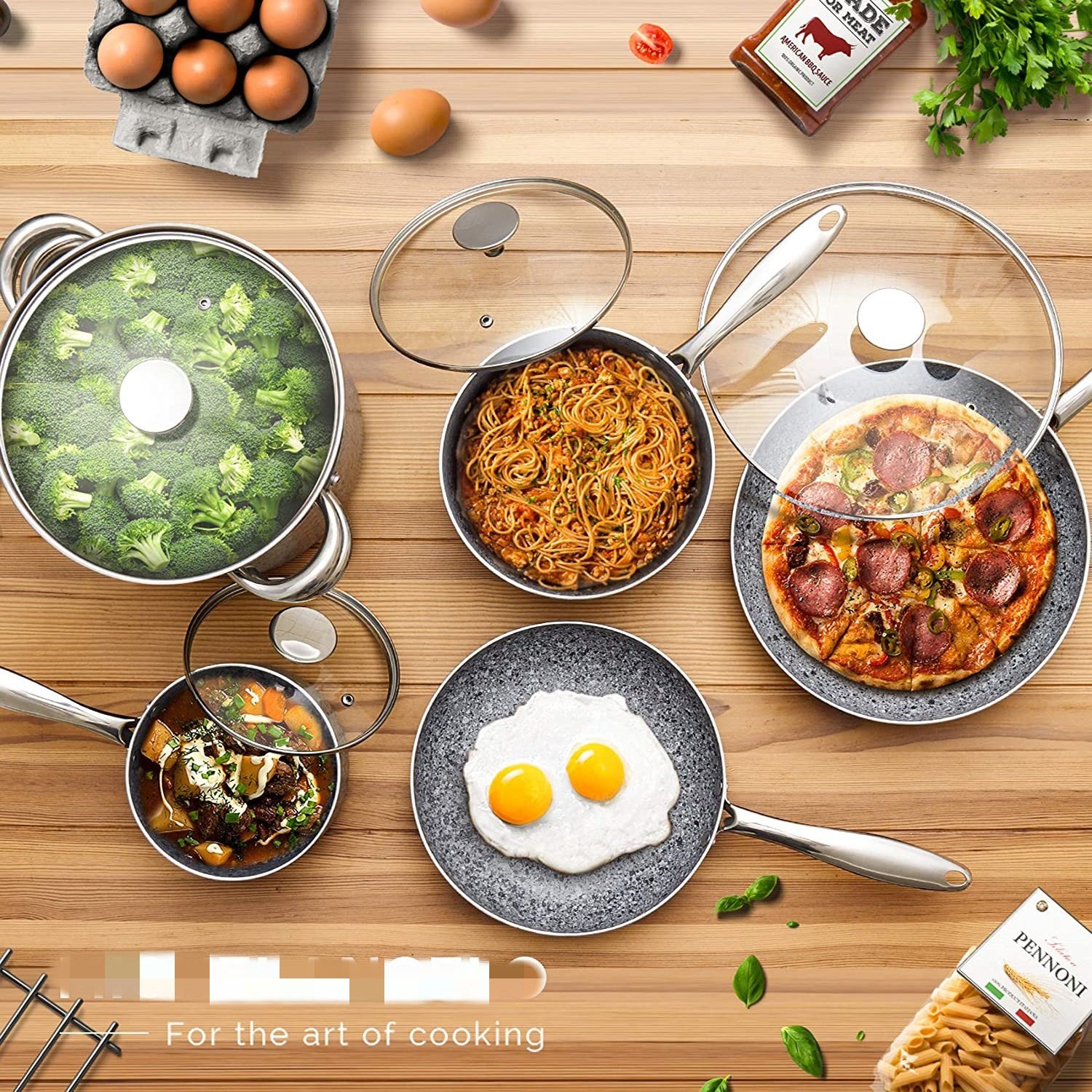 10pcs Non Stick Cookware Set Granite Coating Aluminum Casseroles and Pans with SS Handle