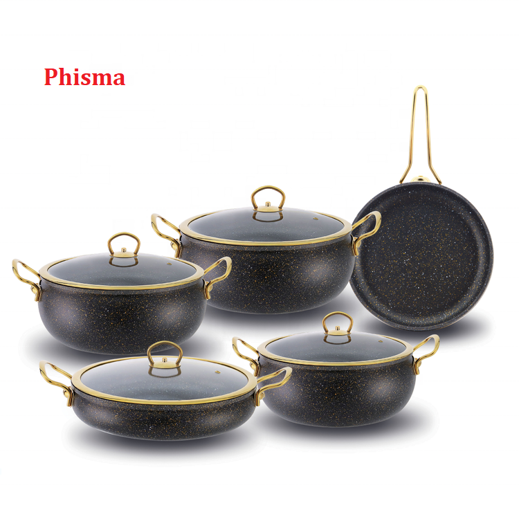 Hot Selling Aluminium 9pcs Granite Cookware Set Marble Coating With S/S Handle Wholesale