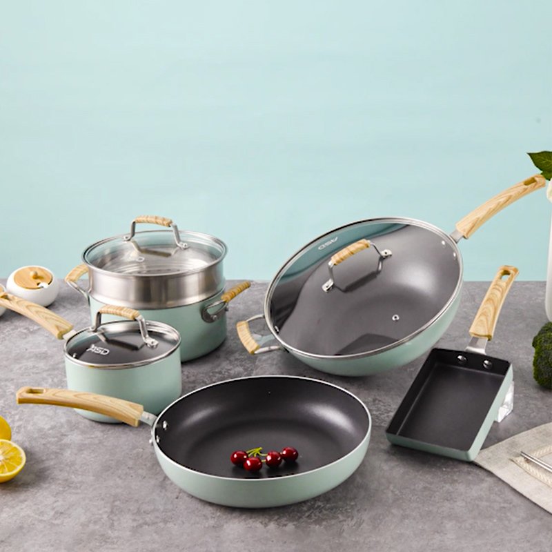 9 Piece Cookware Set Nonstick Pots And Pans Home K Aluminum Home Cooking Pan And Pot Set Wok Pan With Wooden Handle