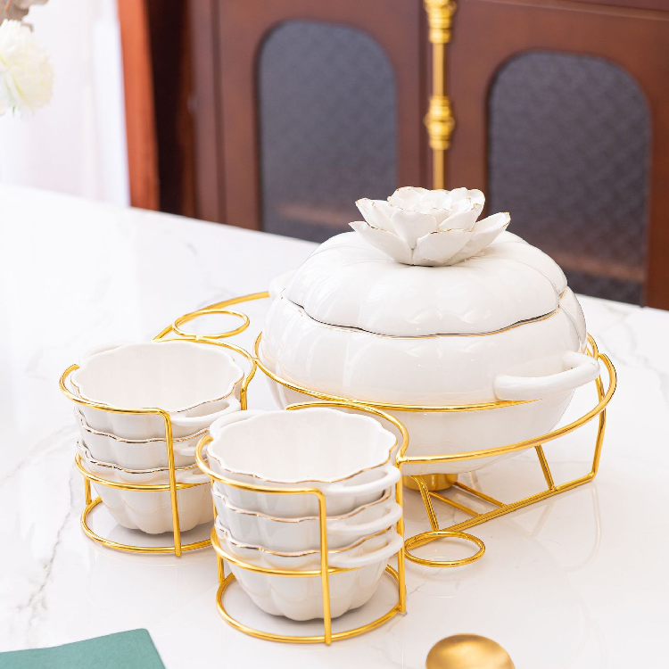 Stock Flower ceramic nonstick cookware set with Candle Warmer large baking trays for Home Use