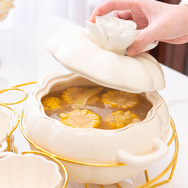Stock Flower ceramic nonstick cookware set with Candle Warmer large baking trays for Home Use
