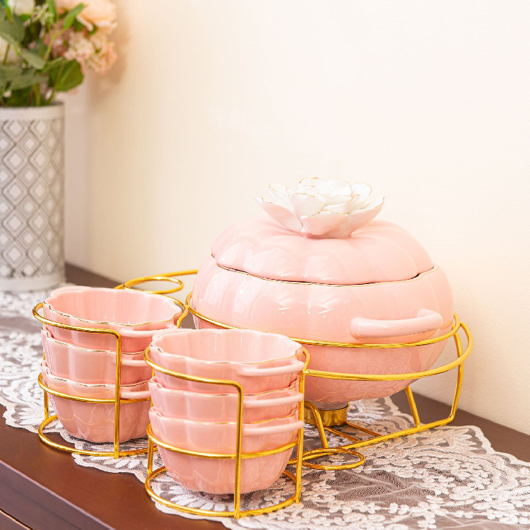 Stock Flower ceramic nonstick cookware set with Candle Warmer large baking trays for Home Use