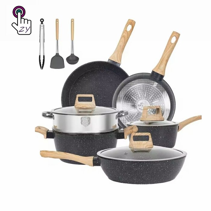 12pcs Aluminum Cookware Set White Granite Kitchen Cookware Set Wholesale non stick cookware set for kitchen