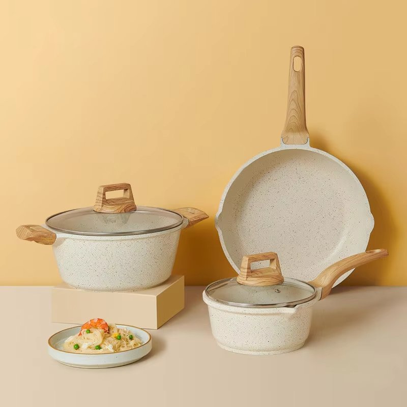 Hot New Kitchen Cookware Set Aluminum Granite Non-stick Pot Set Healthy Cookware Combination