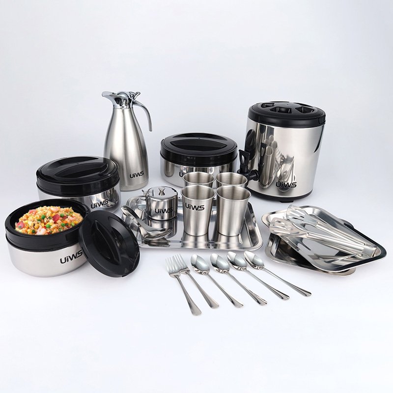 Hot sale stainless steel cookware set food container insulation cup plate 21 set kitchenware