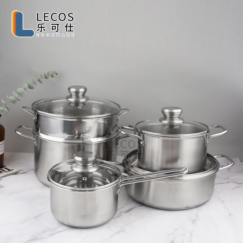 Kitchen wares wholesale 18/10 induction bottom cooking pots set german 304 stainless steel pan set non stick