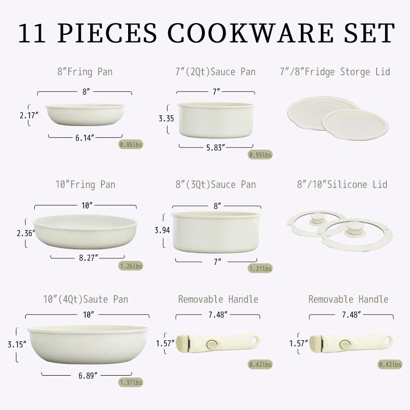 11 Pcs Pots and Pans Set Non Stick,Kitchen Cookware Set Detachable Handle, Induction Cookware Cooking Sets with Removable Handle