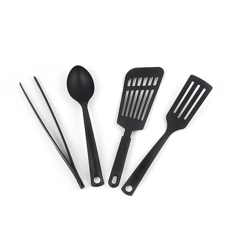 Kitchen Cooking Utensils Cookware Sets Heat Resistant Black Nylon Slotted Turner Spoon Tongs