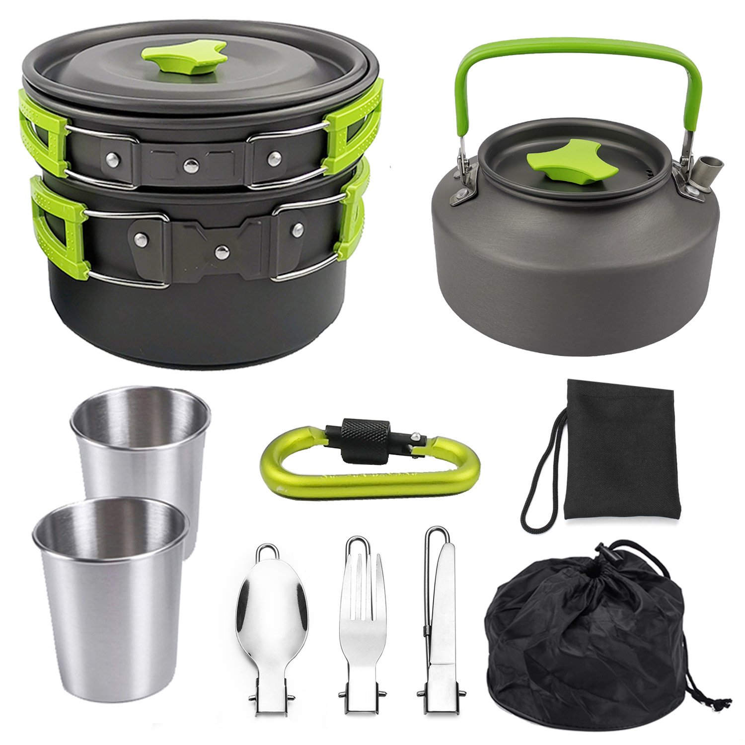 Custom OEM outdoor camping cookware set for 2-3 people kettle combination portable hard anodized aluminum alloy picnic pot