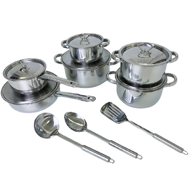 South Africa Stainless Steel Kitchen Cooking Pot Home Utensils Cooking Tools Set Pot 15pcs Cookware Set