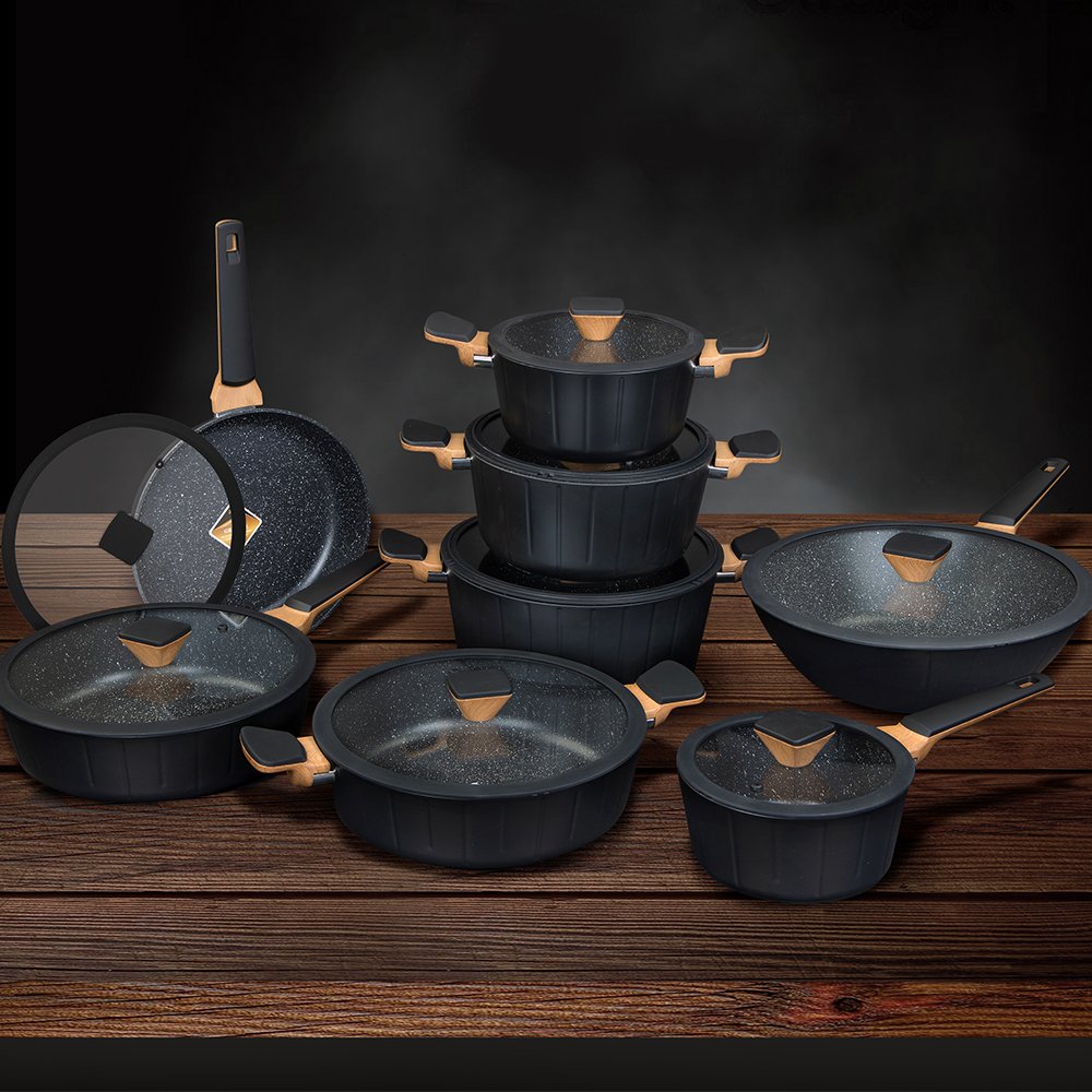 16 Piece Set Of Pots And Pans With Non-stick Coating Stackable Aluminum Granite Cookware Sets Cooking Nonstick For Kitchen