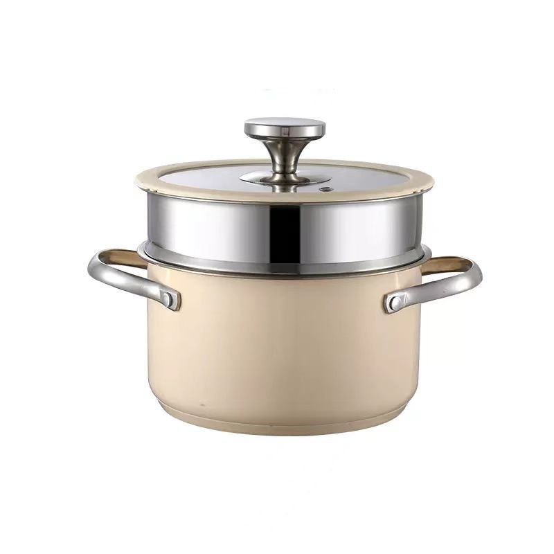 Hot Selling Nonstick Soup Pot Pan Kitchen Cooking Set Stainless Steel with Silicone Glass Lid Custom Logo for kitchen set pots