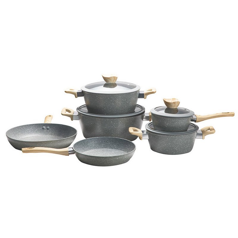 Eco-friendly Hot Wholesale Forged Aluminum Cookware set Granite marble stone of non stick frying pan set and soup pot
