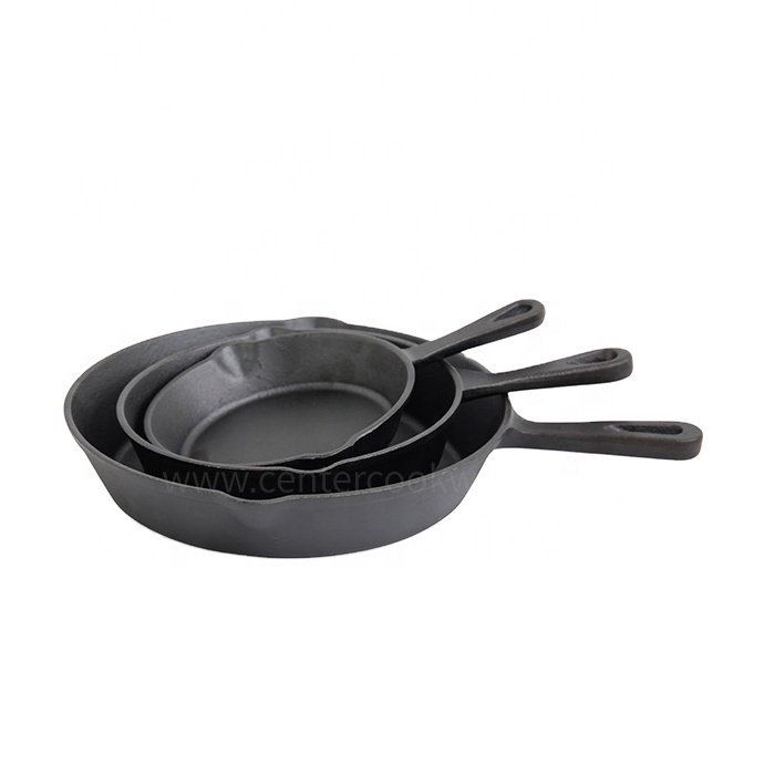 Wholesale Kitchen Cookware Pre-Seasoned Cast Iron Skillet 3-Piece Chef Set 6-Inch 8-Inch 10-Inch fryer Non-stick Frying pan