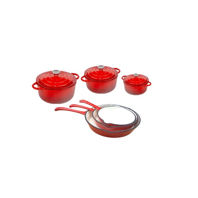 6Piece Enameled Cast Iron Casserole With Pan Cookware Set with Saute Skillet and Round Casserole For Home Kitchen Cooking