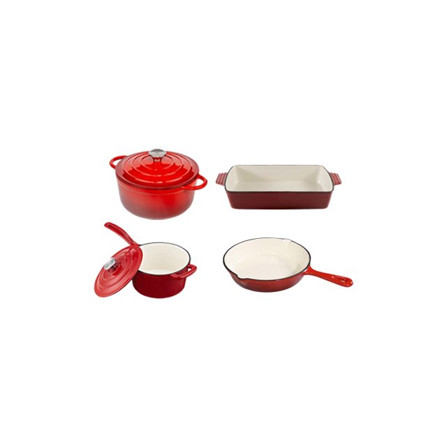 6Piece Enameled Cast Iron Casserole With Pan Cookware Set with Saute Skillet and Round Casserole For Home Kitchen Cooking