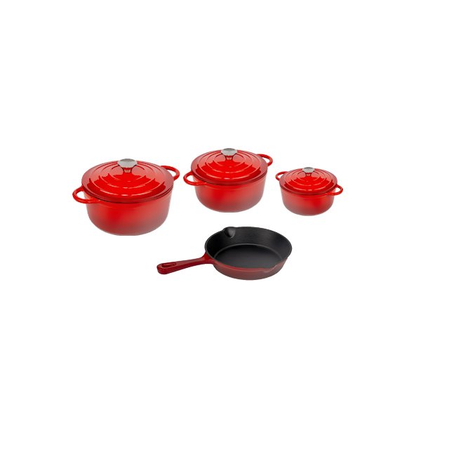 6Piece Enameled Cast Iron Casserole With Pan Cookware Set with Saute Skillet and Round Casserole For Home Kitchen Cooking