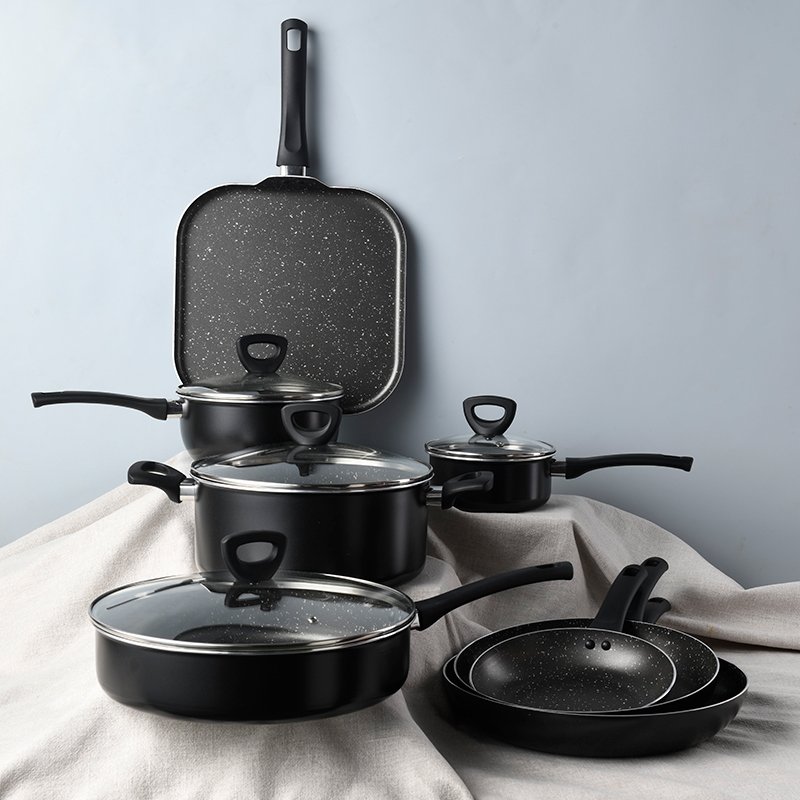 Kitchen Non Stick Cookware Set Square Grill Pan Roller Coating Cooking Set Of Pots And Pans