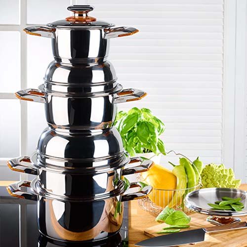 QANA Factory Wholesale OEM Italy style HIgh quality stainless steel Cooking pot cookware set steamer pot soup & stock pots