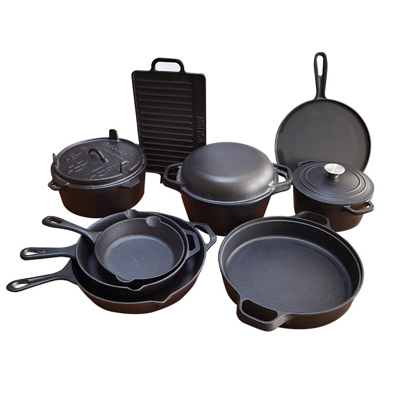 Hot Selling Custom Outdoor Pre Seasoned Cast Iron Dutch Cookware And Bakeware Set With Nonstick Coating