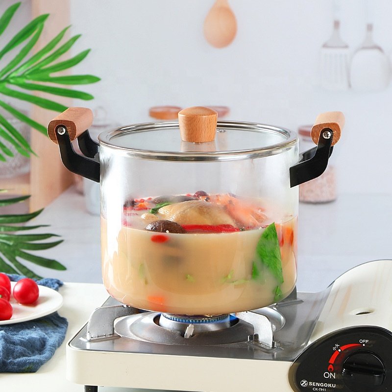 Best Selling Factory Price High Borolicicate Heat Resistant Glass Cooking Pot Removable Handle Non Stick Cookware Sets