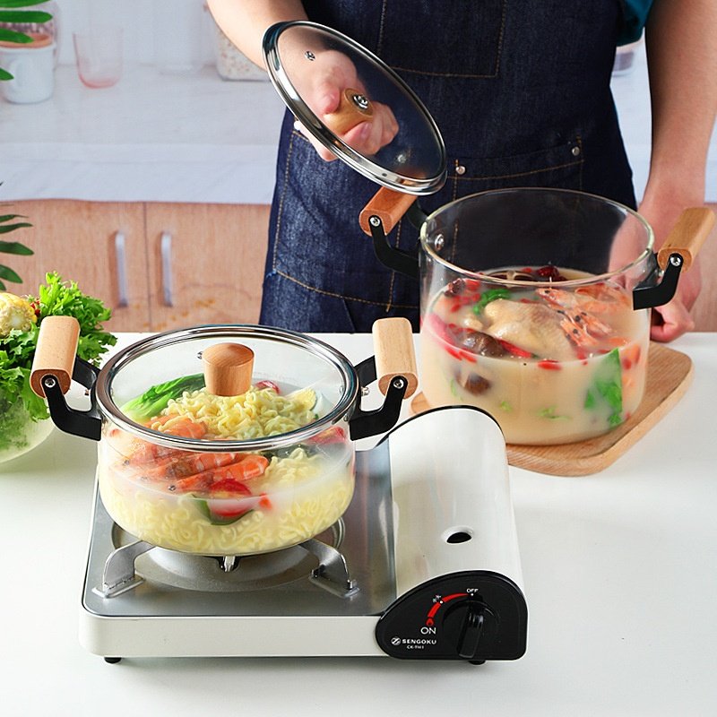 Best Selling Factory Price High Borolicicate Heat Resistant Glass Cooking Pot Removable Handle Non Stick Cookware Sets