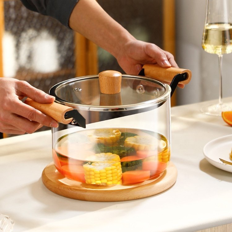 Best Selling Factory Price High Borolicicate Heat Resistant Glass Cooking Pot Removable Handle Non Stick Cookware Sets