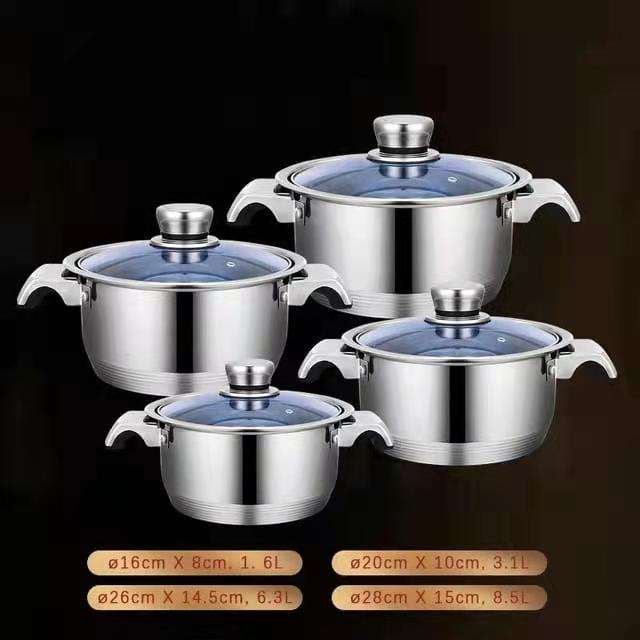 100 Pieces Customized High Quality Induction Cooker Pot Set Glass Lid Non Stick Stainless Steel Cookware Set