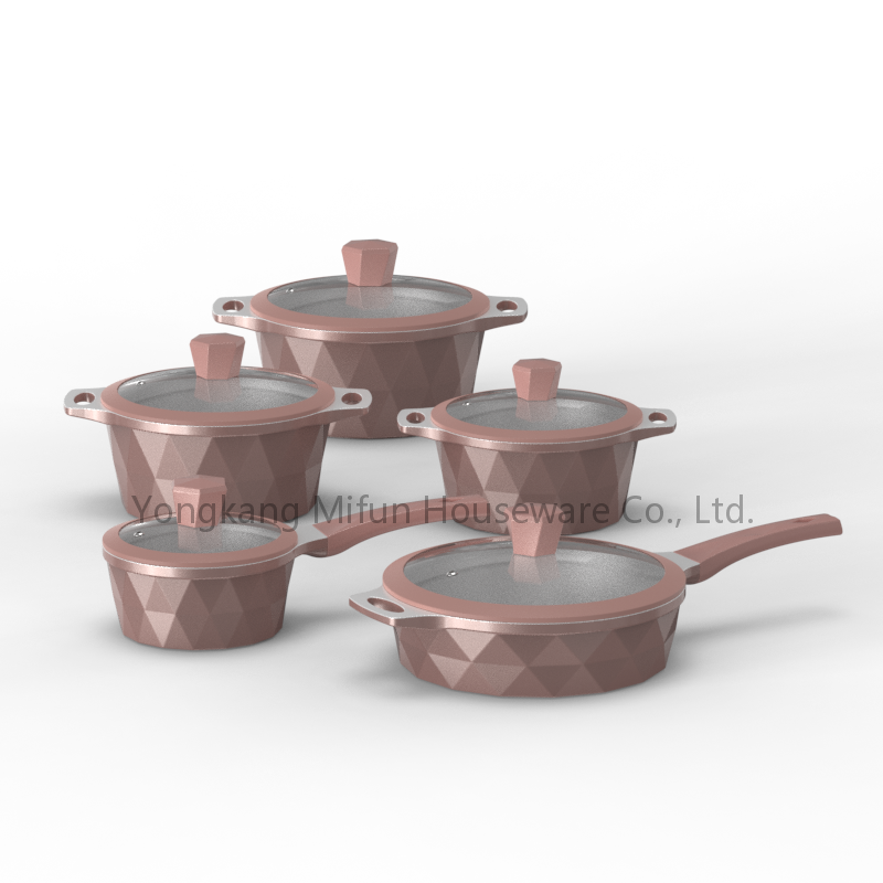 New Arrival Pots Set 9pcs Aluminum Casserole Granite Die Cast Cookware Sets With Heat Resistant Painting