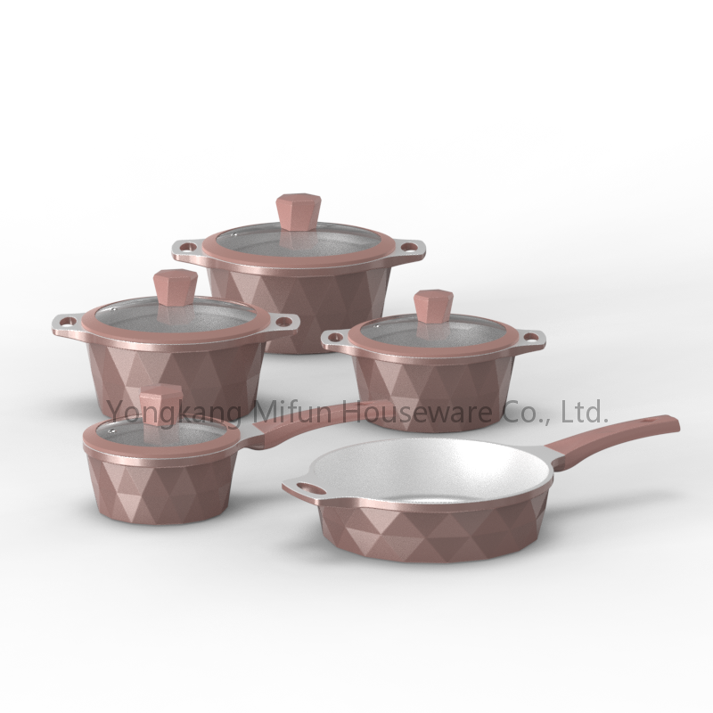 New Arrival Pots Set 9pcs Aluminum Casserole Granite Die Cast Cookware Sets With Heat Resistant Painting
