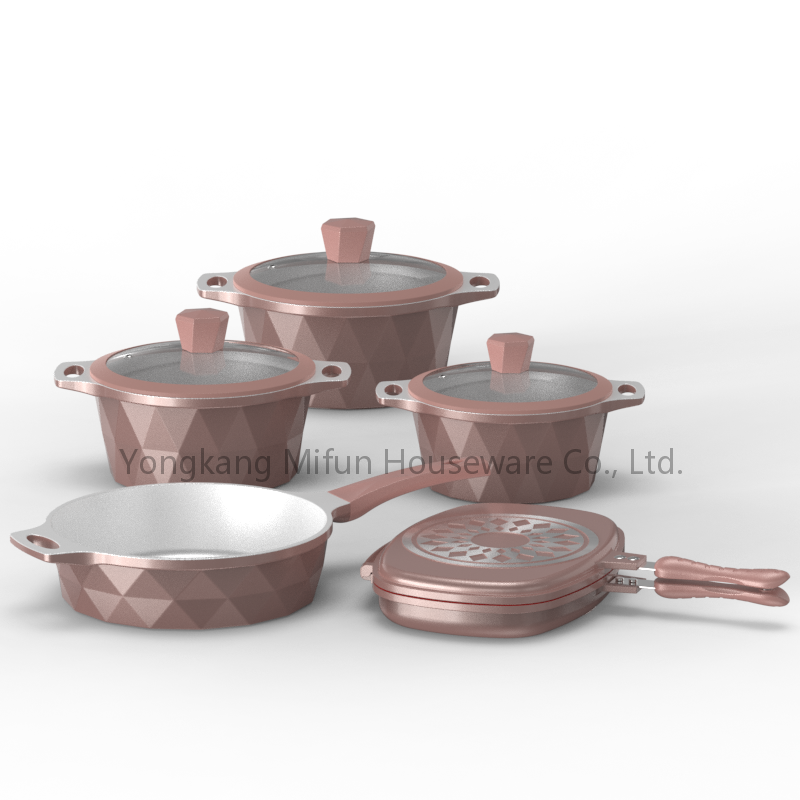 New Arrival Pots Set 9pcs Aluminum Casserole Granite Die Cast Cookware Sets With Heat Resistant Painting