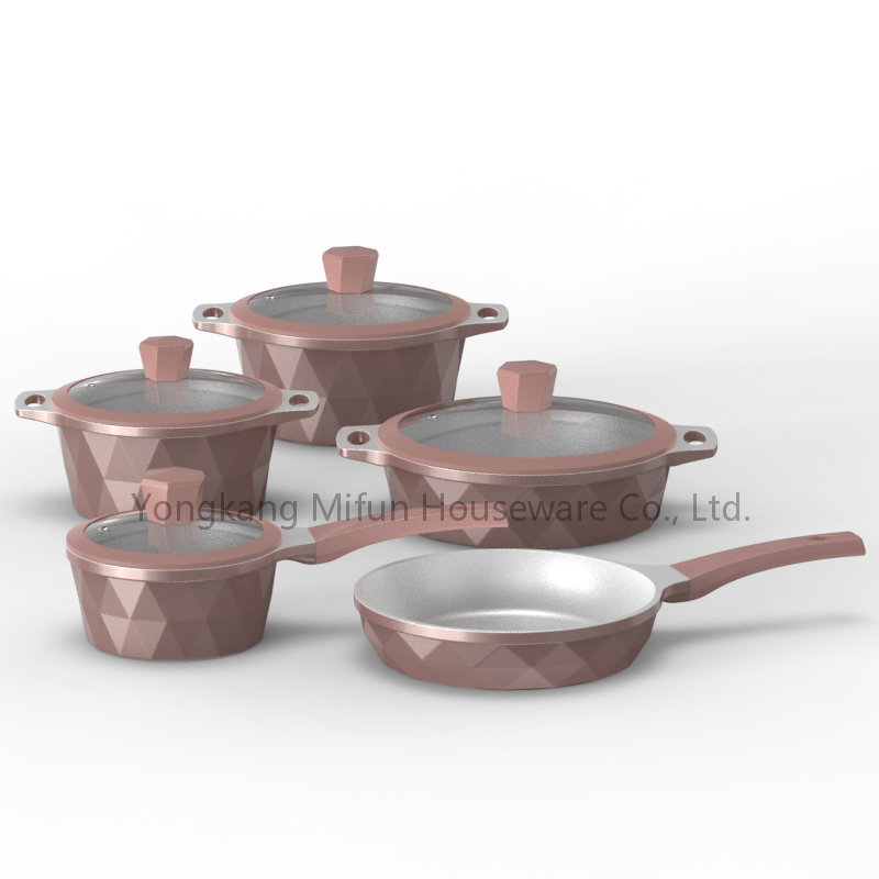New Arrival Pots Set 9pcs Aluminum Casserole Granite Die Cast Cookware Sets With Heat Resistant Painting