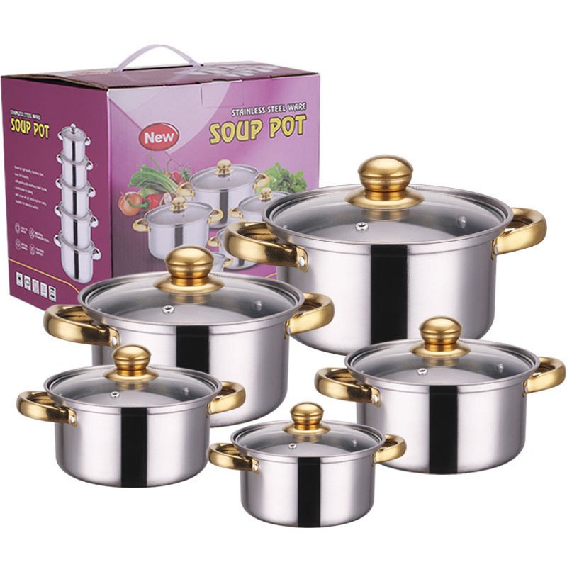 wholesale stainless steel cookware set juego de ollas pot set induction panci kitchen fry pan soup pot