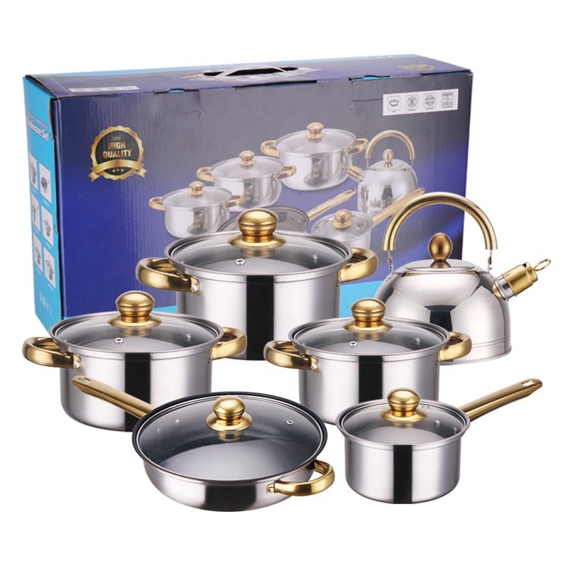 Hot Sale Non Stick 12 Pcs Stainless Steel Gold Cookware Set Pots And Pan Sets
