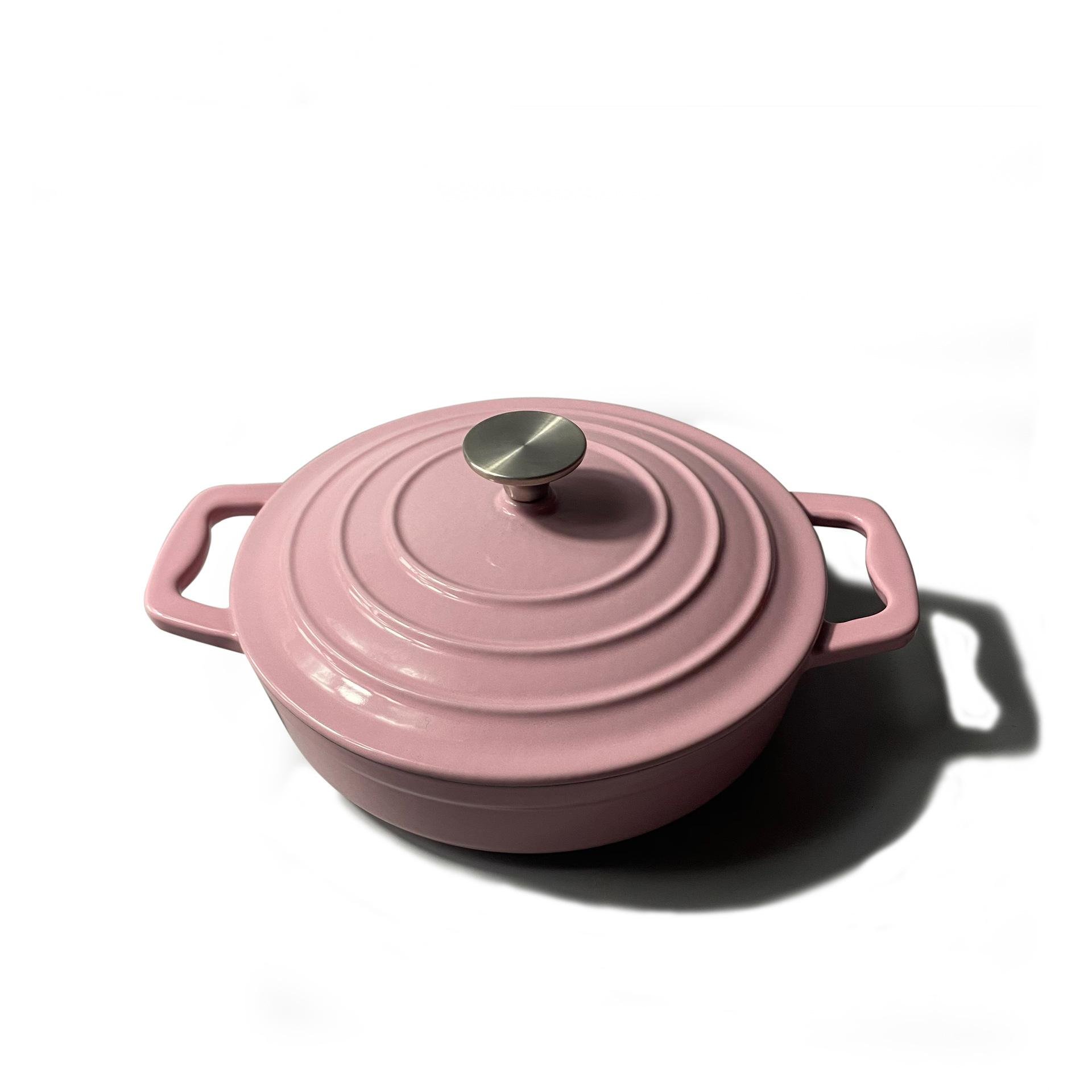 Nordic Design Pink Enamel Cast Iron Cookware Set Anti-Stick Soup and Stock Pot Sustainable Metal Kitchen Cooking Pots