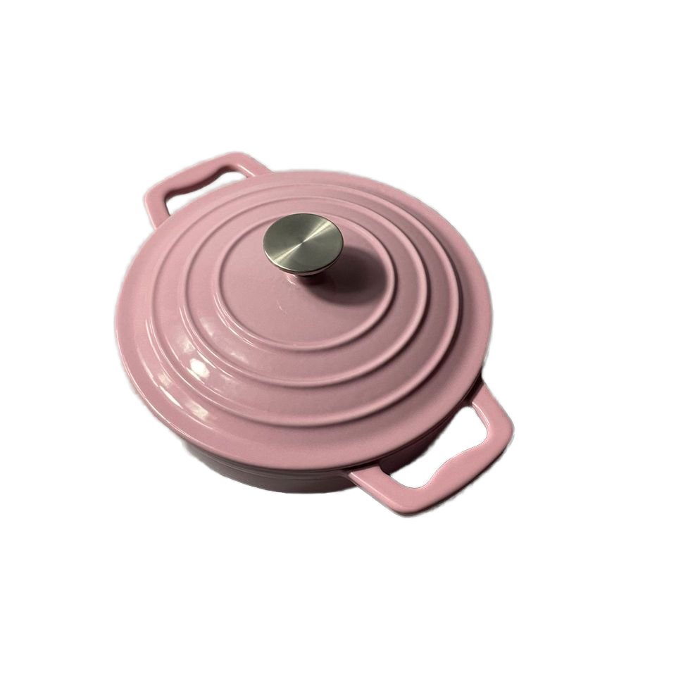 Nordic Design Pink Enamel Cast Iron Cookware Set Anti-Stick Soup and Stock Pot Sustainable Metal Kitchen Cooking Pots