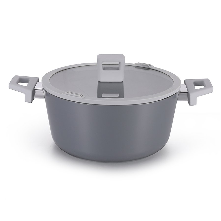 Modern customized forged aluminum induction nonstick cookware set with glass lid