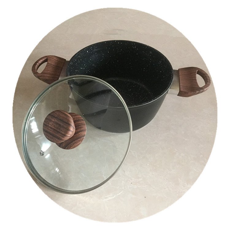 7Pcs Aluminum Marble Non Stick Forged Casserole And Grill Fry Pan Set Induction Bottom Cookware Set With Wooden Handle
