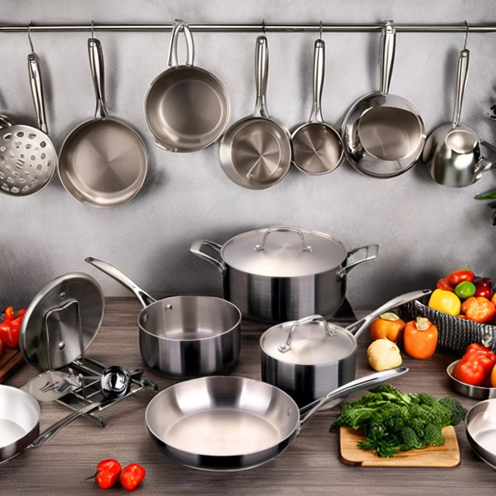 iintelli 10-Piece Cookware Set Tri-Ply Stainless Steel 304 3 Layers with Sustainable Features and Stainless Steel Lid