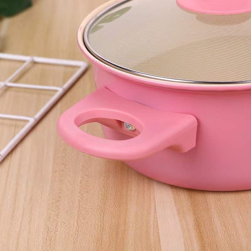 New Design Pink Coating Non-Stick Aluminum Cookware Set Sustainable Metal Kitchen Pan and Pot with Stainless Steel Handles