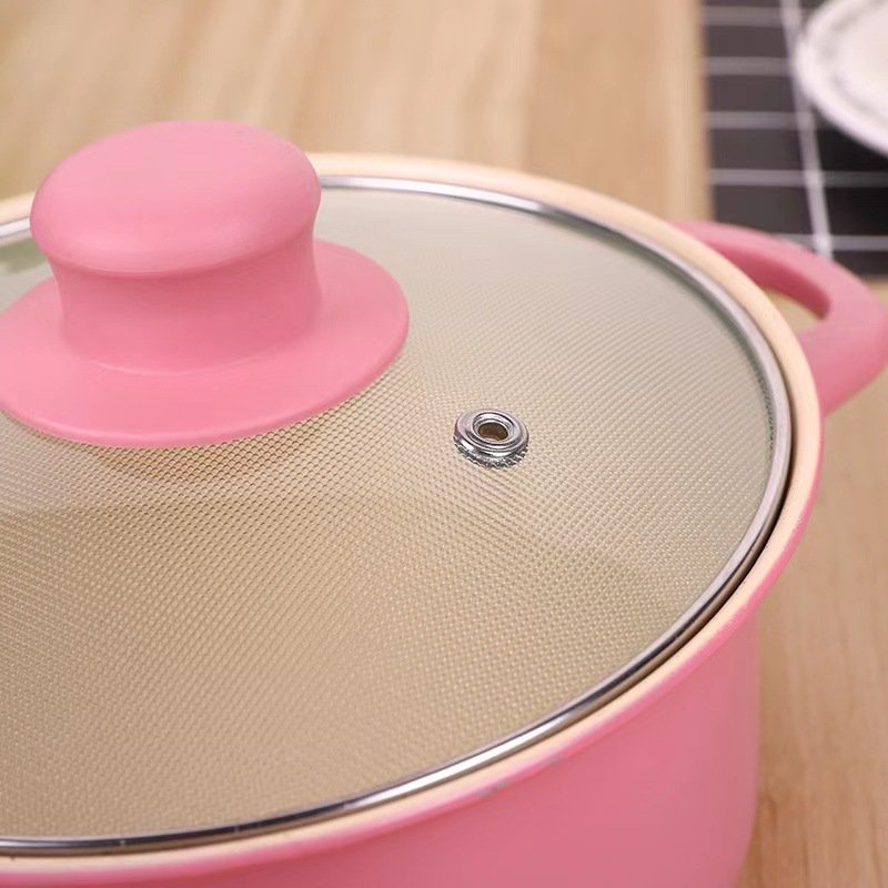New Design Pink Coating Non-Stick Aluminum Cookware Set Sustainable Metal Kitchen Pan and Pot with Stainless Steel Handles