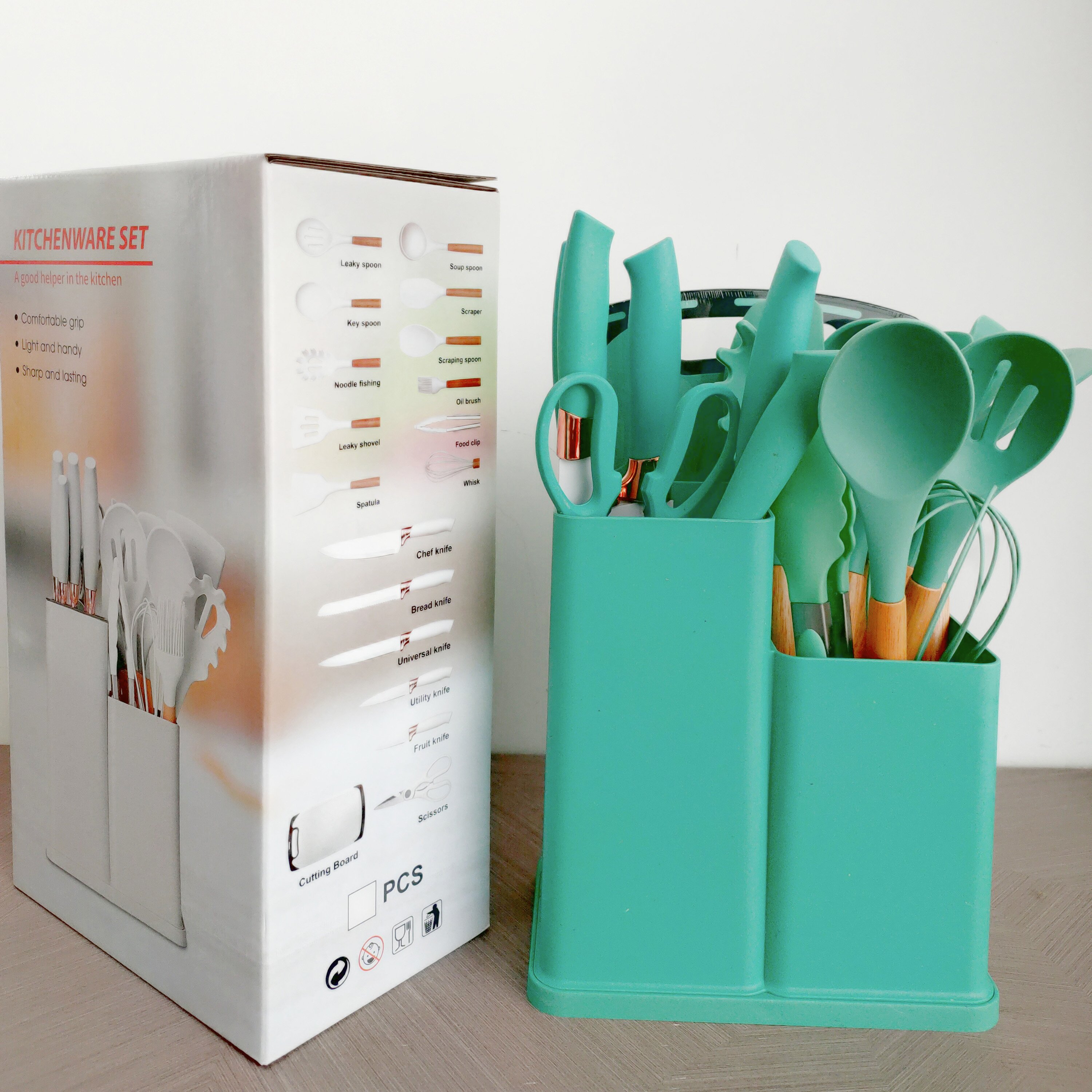 Durable 19-Piece Silicone Kitchen Tool Cooking Utensil Set Premium Silicone Kitchen Tool Set With Wooden Handle