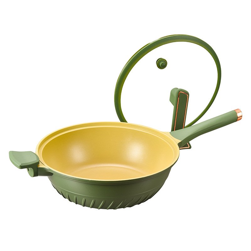 High Quality 3PCS Green Aluminum Induction Kitchen Non-stick Cookware Set Pot and Frying Pan Cookware Set