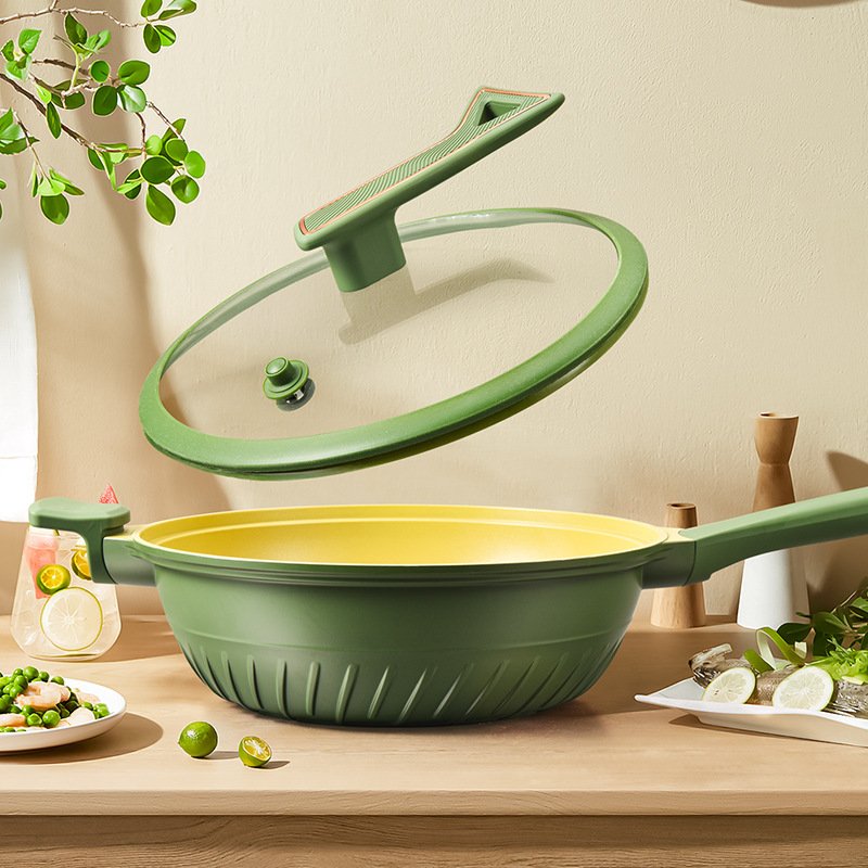 High Quality 3PCS Green Aluminum Induction Kitchen Non-stick Cookware Set Pot and Frying Pan Cookware Set