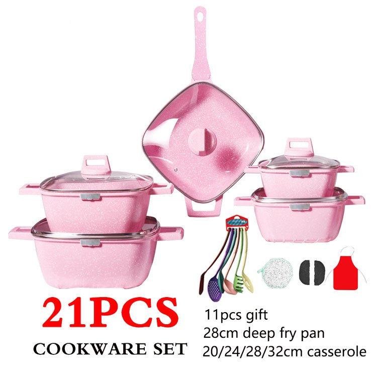 Hot sale 21piece /Set Aluminum Cooking Pot High-quality Frying Pan Non Stick Cookware Set Square Frying Pan Set