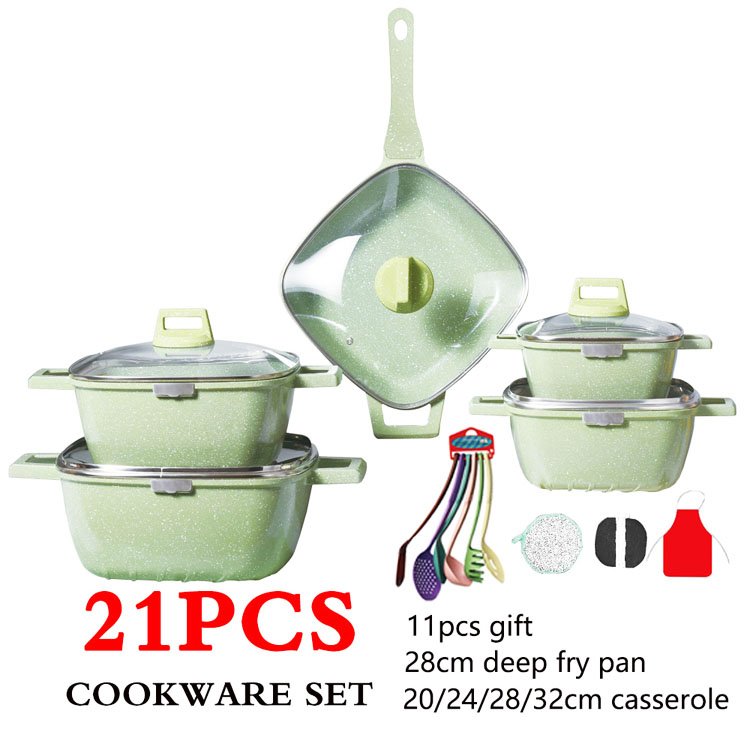Hot sale 21piece /Set Aluminum Cooking Pot High-quality Frying Pan Non Stick Cookware Set Square Frying Pan Set