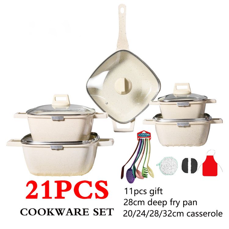 Hot sale 21piece /Set Aluminum Cooking Pot High-quality Frying Pan Non Stick Cookware Set Square Frying Pan Set