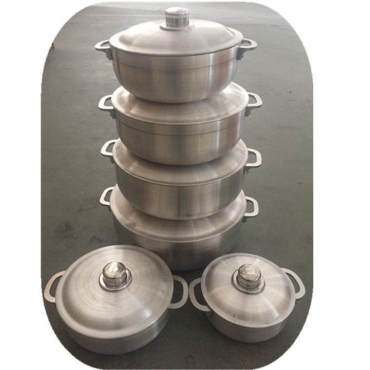6PCS ALUMINUM SATIN FINISHING CALDERO 20-36CM ALUMINUM SATIN FINISHED COOKING POT WITH ALUMINUM LID